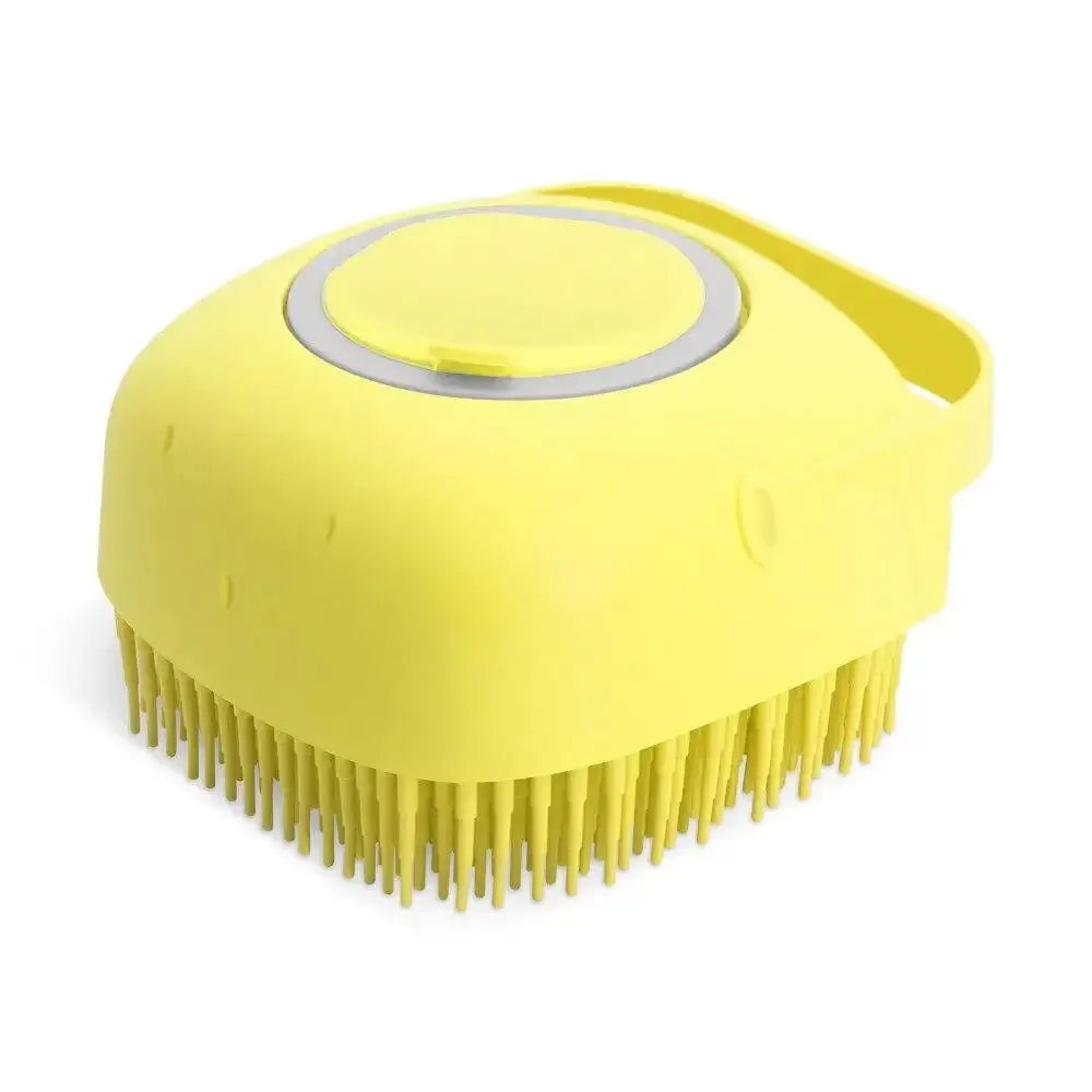 Pet Dog Shampoo Brush 2.7oz 80ml Cat Massage Comb Grooming Scrubber for Bathing - Soft Silicone Rubber - Fills up to 60ml of shampoo - with Handle