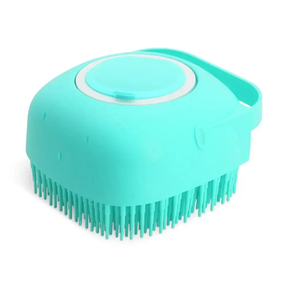 Pet Dog Shampoo Brush 2.7oz 80ml Cat Massage Comb Grooming Scrubber for Bathing - Soft Silicone Rubber - Fills up to 60ml of shampoo - with Handle