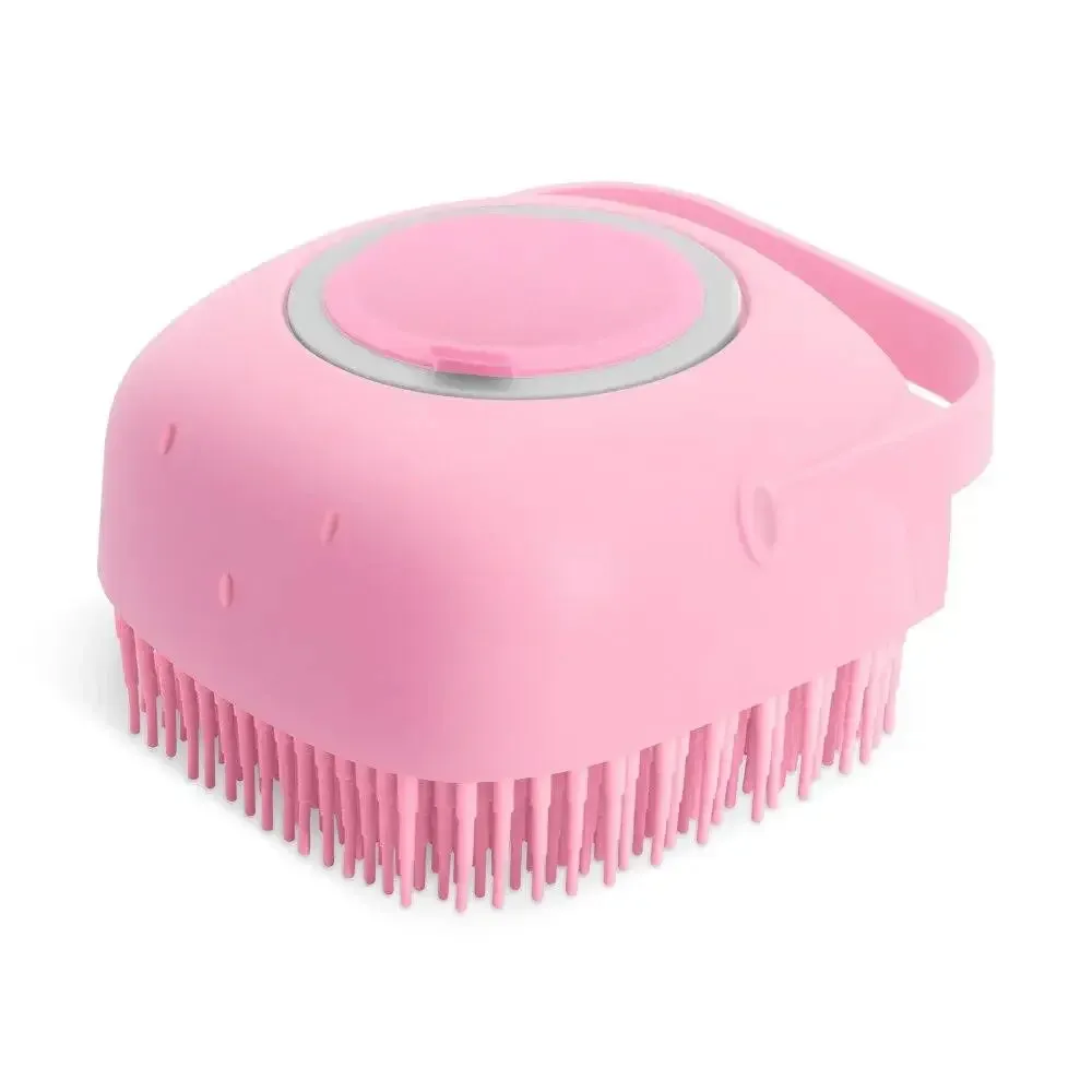 Pet Dog Shampoo Brush 2.7oz 80ml Cat Massage Comb Grooming Scrubber for Bathing - Soft Silicone Rubber - Fills up to 60ml of shampoo - with Handle