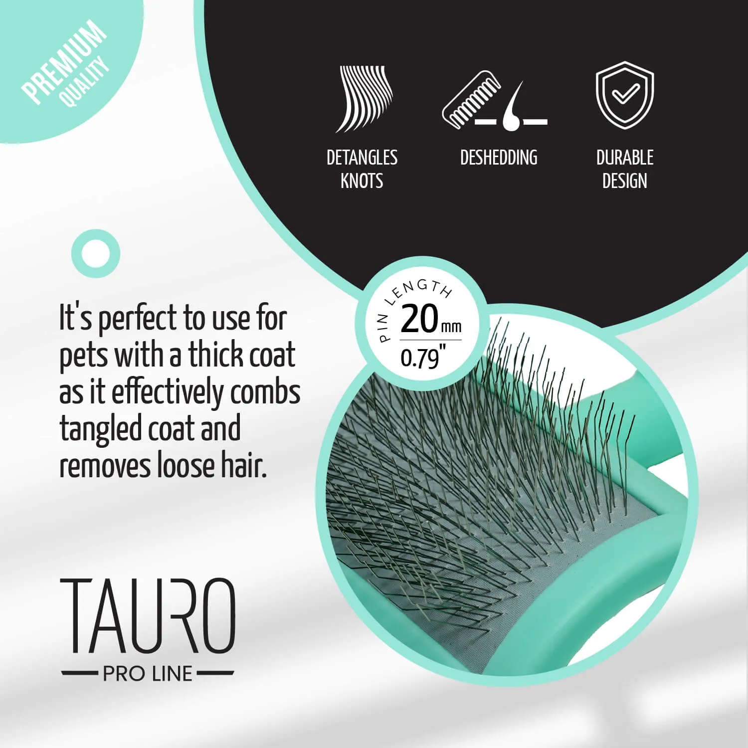 Tauro Pro Line Ergonomic Plastic Dog & Cat Brush Curved Stainless Steel Teeth For Detangling And Comfortable Brushing, teeth 0.79 in, thin