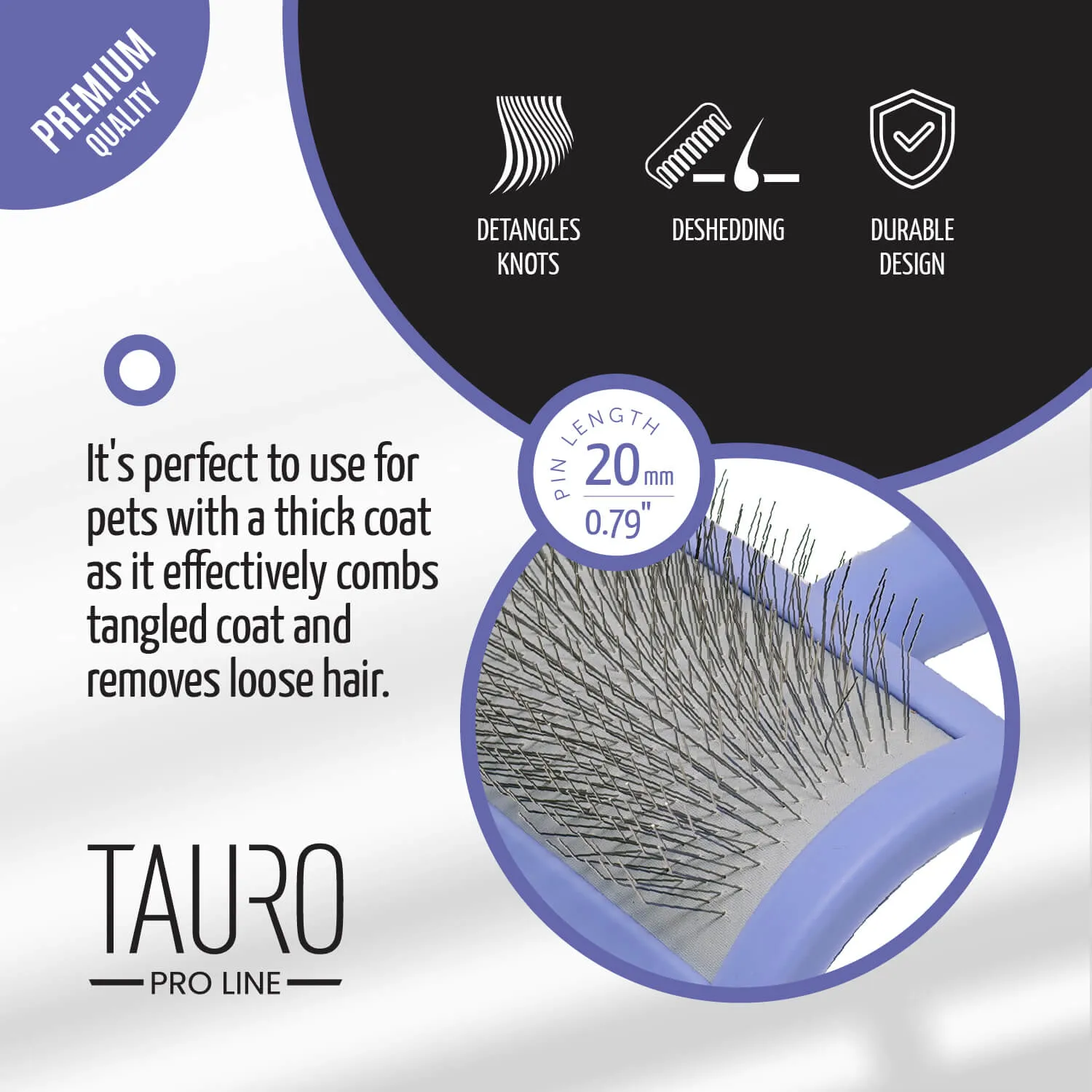 Tauro Pro Line Ergonomic Plastic Dog & Cat Brush Curved Stainless Steel Teeth For Detangling And Comfortable Brushing, teeth 0.79 in, thin